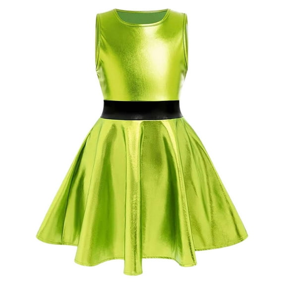 Ulitacool 150 Flower Girl Dress Sleeveless Dress For Toddler Dance Performance Shiny Metallic Flare Party Dress Fashion Girl Clothes Green