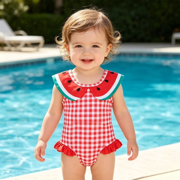 Ulitacool 18-24 Months Toddler Girls Swimsuit 1 Piece Swimsuit Watermelon Graphic Summer Beachwear For Triangular Bathing Durable Clothes Red