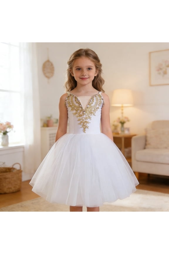 3-4 Years girls casual dress Style Dance Dress For Short Sleeve Ballet Practice Performance Tutu Outfit Cute Clothes White
