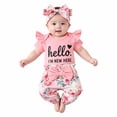 thumbnail image 1 of Ulitacool 3-6 Months Newborn Outfits For Girl Summer Short Sleeve Bodysuit Cartoon Print Pants Hat Two Piece Matching Set Simple Wear Pink1, 1 of 5