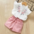 thumbnail image 1 of Ulitacool 5-6 Years Outfits For Kid Girl Toddler Clothes Ruffle Floral Embroidery Shirt And Shorts Set Adorable Outwear White, 1 of 7