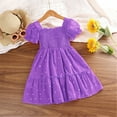 thumbnail image 1 of Ulitacool 5-6 Years Summer Dress For Girls Toddler Dresses Sleeves Short Sleeved Pleated Polka Dot Princess Dress Beach Dress Relax Fit Outfits Purple, 1 of 7