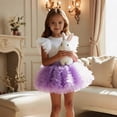 thumbnail image 1 of Ulitacool 6-7 Years Outfits For Girl Short Sleeve Top A Line Dress Two Piece Summer Party Wear Crewneck Tutu Skirt Matching Set Basic Clothing Purple, 1 of 3