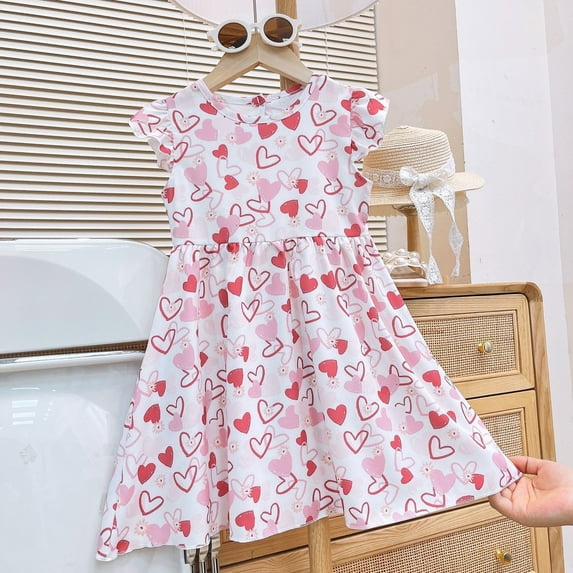 Ulitacool 9-10 Years Girls Dress Children'S Floral Knee Length Flying Sleeve Dress Dress Suitable For 3 10 Years Old Retro Outwear White