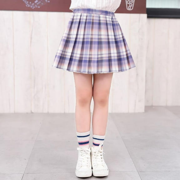 Ulitacool 9-10 Years Girls Dress Pleated Plaid Mini Skirt Skirts Skorts Outfits With Bowknot Adorable Girl Clothes Purple