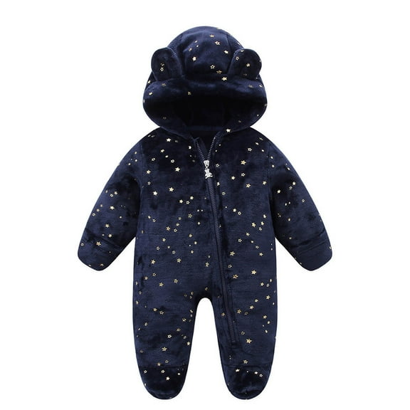 Ulitacool Baby Boys Onesies Long Sleeve Jumpsuit Infant Christmas Snowsuit Romper Warm Coat Solid Color Bodysuit Fashion Daily Wear 3-6 Months Blue