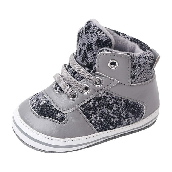 Ulitacool Baby Boys Shoes 6-12 Months Unisex Sneakers Non Slip Summer Rubber Sole First Walkersflat Sole Round Head High Top Lace Up Colorblock Sports Shoes Adorbale Feetwear Grey