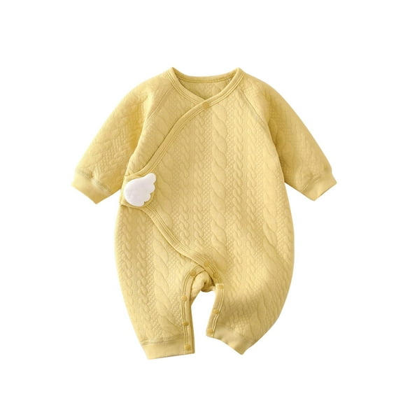 Ulitacool Baby Girls Onesies Solid Color Thick Autumn Winter Spring Warm Jumpsuit Pajamas Long Sleeve Bodysuit Soft Girl Clothing 1-3 Months Yellow