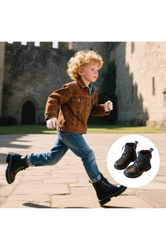Boots For Boys Boys And Girls' Spring And Autumn Short Boots English Style Children'S Leather Boots Small Children'S Boots Comfy Basic Shoes 1-1.5 Years Black