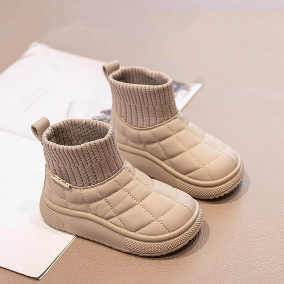 Ulitacool Boots For Boys Children'S Winter Solid Color Boots For Boys And Girls Non Warm Boots With Thickening Classic Soft Feetwear 5-5.5 Years Khaki