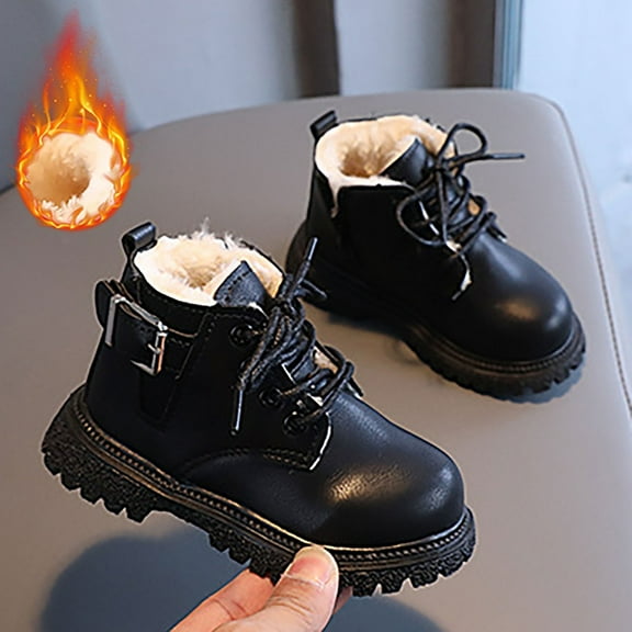 Ulitacool Boots For Boys Boys And Girls Pu Lace Shoes Mesh Lace Boots Non Breathable Boots Comfy Basic Shoes 10-11 Years Black