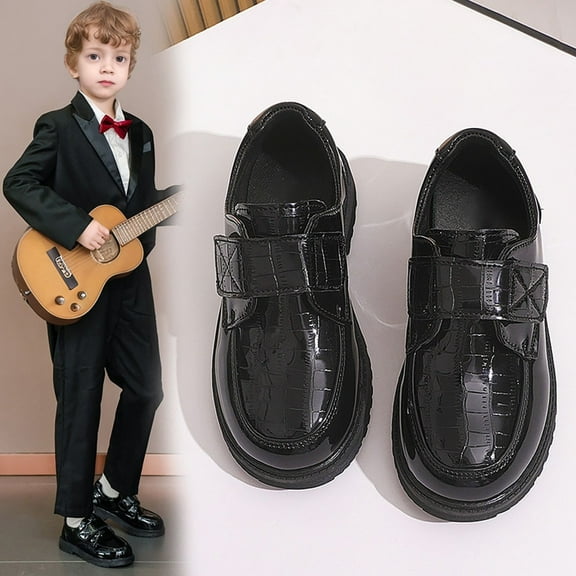 Ulitacool Boots For Boys Boys' Soft Sole Black Leather Shoes For School And Performance Relax Fit Soft Feetwear 8-9 Years Bk1