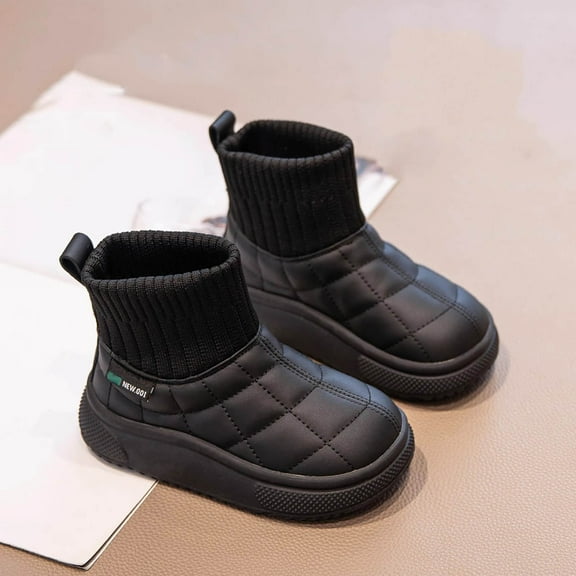 Ulitacool Boots For Boys Children'S Winter Solid Color Boots For Boys And Girls Non Warm Boots With Thickening Trend Soft Feetwear 3.5-4 Years Black