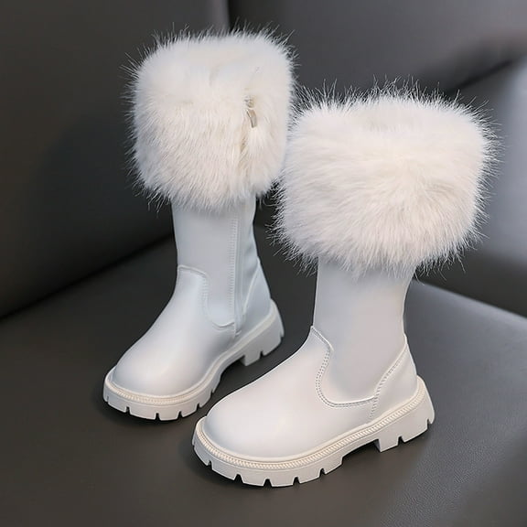 Ulitacool Boots For Girls Girls Winter Boots Mid Calf Lined Back Zipper Booties For Toddler And Kids Durable Basic Shoes 27 White