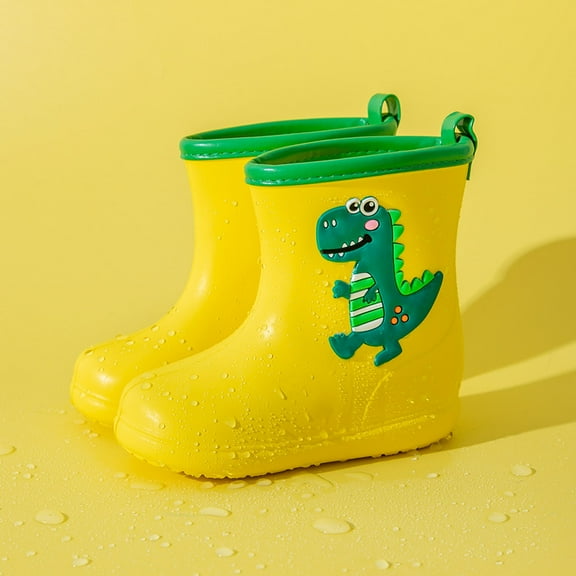 Ulitacool Boots For Girls Kids Shoes Short Rain Boots For Kids Go To School Ankle Rainboot On Garden Boot Rubber Shoes Comfy Basic Shoes 6-7 Years Yellow