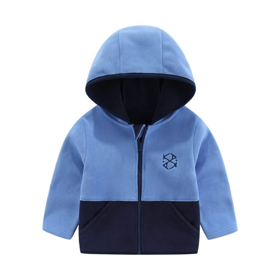 Ulitacool Boy Coats Long Sleeve Boys Cozy Hooded Jacket For Autumn And Winter Warm Thickened Elastic Polar Outerwear Soft Wear Blue 18-24 Months
