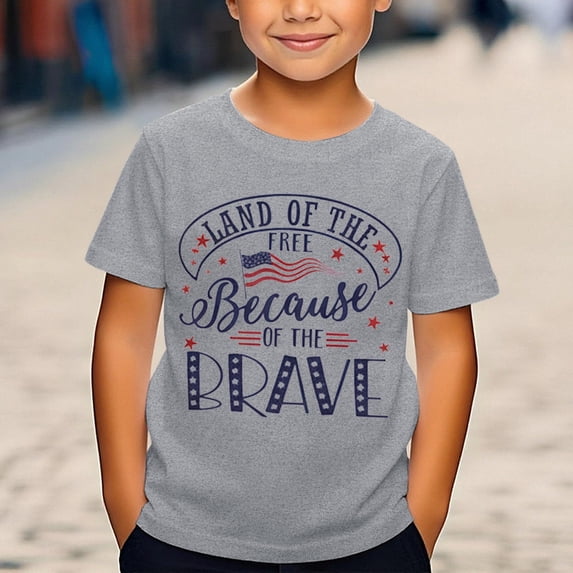 Ulitacool Boy Independence Day Tops Fourth Of July Patriotic Short Sleeve T Shirt Graphic Print Crewneck Tee For Kids Youth Children Relax Fit Wear 2-3 Years Grey