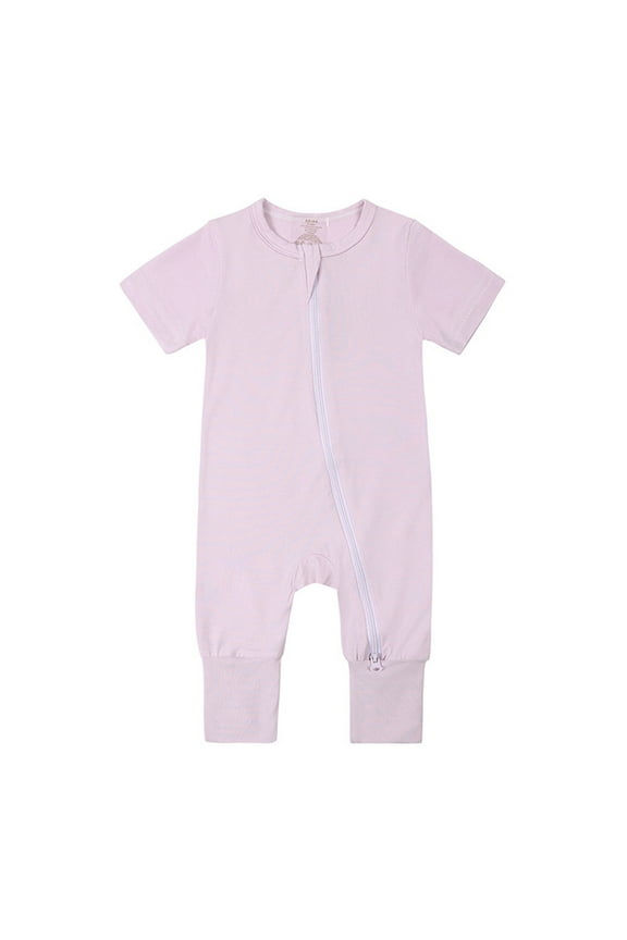 Boy Onesies Crewneck Rompers Footless Pajamas Zipper Short Sleeve Sleeper Solid Color Jumpsuit Elegant Clothes Light Purple 3-6 Months
