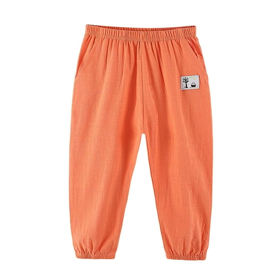 Ulitacool Boy Pants 5-6 Years Cargo Trousers Fully Elastic Waist Trousers For Children Regular Fit Lightweight Daily Wear Orange