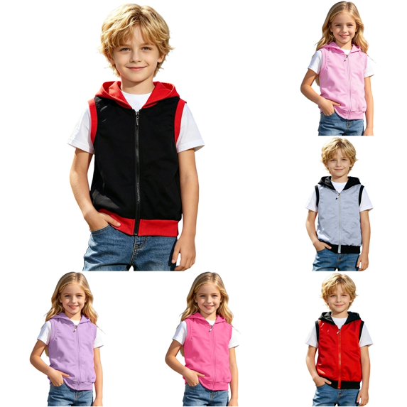 Ulitacool Boy'S Coats Fall Zip Up Vest Outerwear Solid Color Sleeveless Casual Jacket Big Boys Charm Tops Black