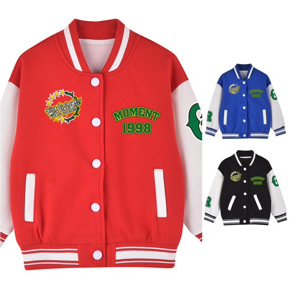 Ulitacool Boy'S Coats Stand Collar School Baseball Jacket Long Sleeve Front Button Closure Letter Patch Tops Toddler Leisure Tops Red