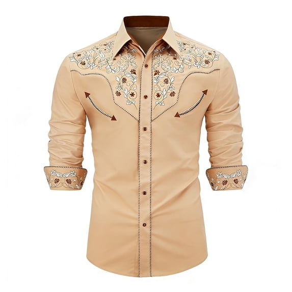 Ulitacool Boy'S T Shirts Western Cow Printops Long Sleeve Button Down Top For Children And Youth Crewneck Blouse Trend Child Clothes Khaki 8-9 Years
