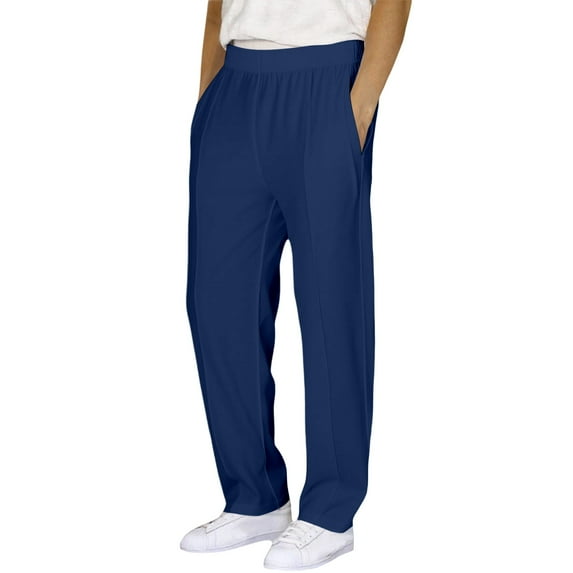 Ulitacool Boy Spring Trousers Solid Color Trousers Long Pants Elastic Waist Straight Leg Slacks Soft Wear Navy 5-6 Years