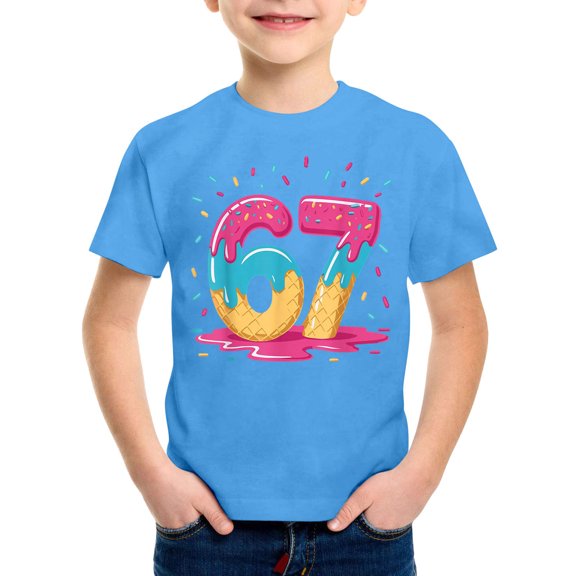 Ulitacool Boy Tee Short Sleeve Blouse Round Neck Tops Cartoon Letter Prints Shirt Sweet T Shirt Daily Wear Sky Blue 3-4 Years