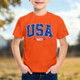 thumbnail image 1 of Ulitacool Boy Tops Fourth Of July Patriotic Graphic Short Sleeve T Shirt Crewneck Tee For Kids Independence Day Celebration Durable Clothes 12-13 Years Orange, 1 of 3