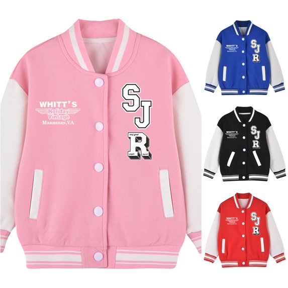 Ulitacool Boy Winter Coast Stand Collar Long Sleeve Baseball Jacket Front Button Closure Letter Patch Tops For School Daily Wear Big Boys Durable Wear Pink