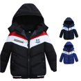 thumbnail image 1 of Ulitacool Boy Winter Coast Zipper Windproof Stripe Jacket Winter Hooded&Jacket Toddler Elegant Wear Black, 1 of 5