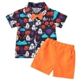 thumbnail image 1 of Ulitacool Boy's Outfits Toddler Halloween Shirt Shorts Set Pumpkin Moon Print Short Sleeve Elastic Waist Bow Tie Summer Playwear BK2, 1 of 2