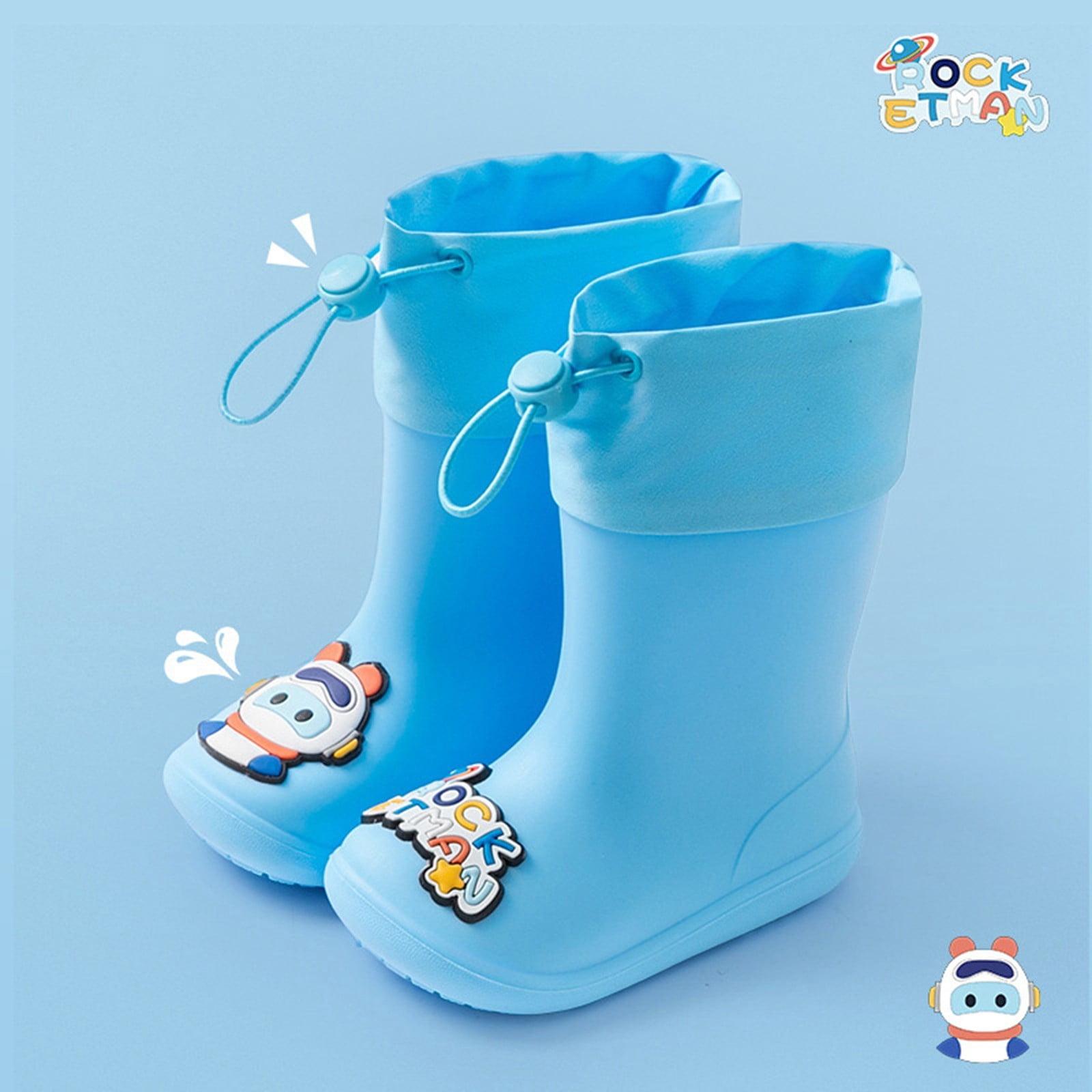 Ulitacool Boys Boots Kids Boys Boots For Outdoor School High Top Low Heel Toddler Rain Boots For Boys Classic Basic Shoes 18-24 Months Blue