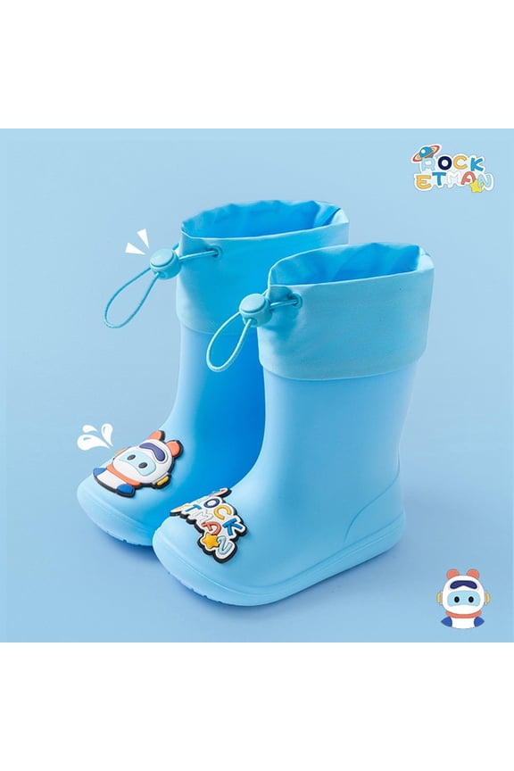 Boys Boots Kids Boys Boots For Outdoor School High Top Low Heel Toddler Rain Boots For Boys Classic Basic Shoes 18-24 Months Blue