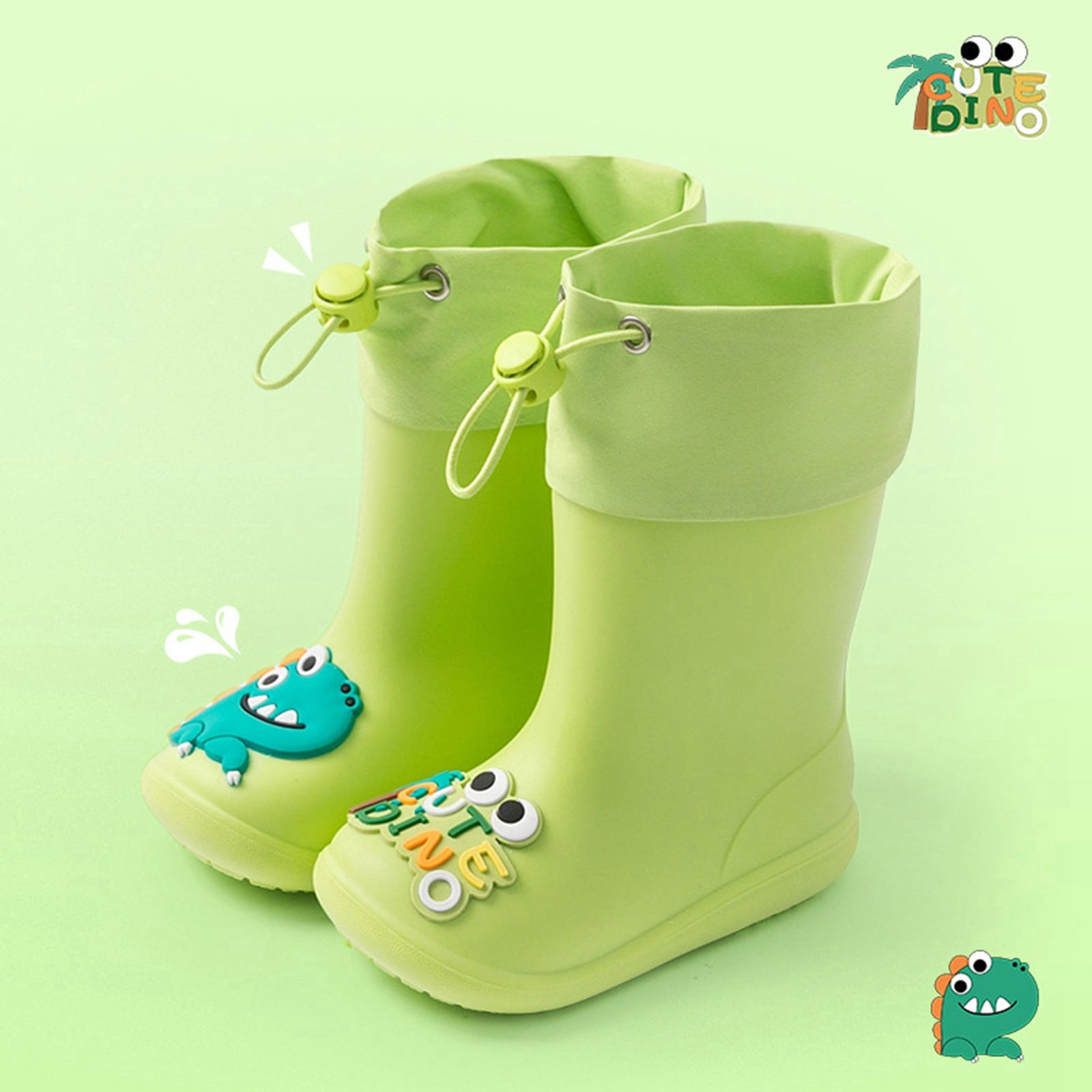 Ulitacool Boys Boots Kids Boys Boots For Outdoor School High Top Low Heel Toddler Rain Boots For Boys Lightweight Soft Feetwear 1-1.5 Years Green