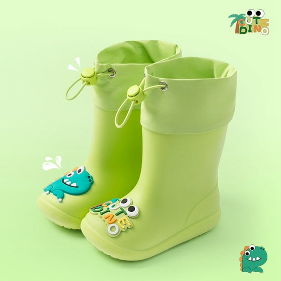 Ulitacool Boys Boots Kids Boys Boots For Outdoor School High Top Low Heel Toddler Rain Boots For Boys Lovely Basic Shoes 5.5-6 Years Green