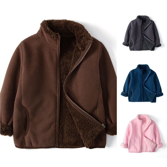 Ulitacool Boys Coats Long‑Sleeve Solid Color Outerwear Zipper Windbreak Jacket Little Boys Versatile Tops Coffee