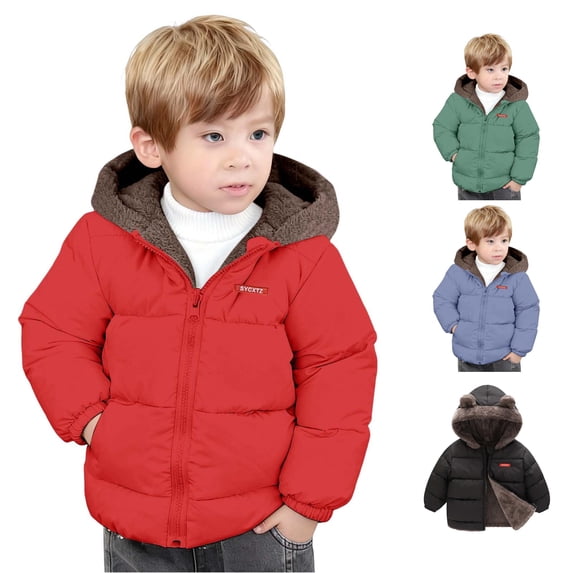 Ulitacool Boys Coats Reversible Hooded Jacket With Bear Ears Warm Thickened Winter Double Wearable Outerwear Toddler Simple Clothing Red
