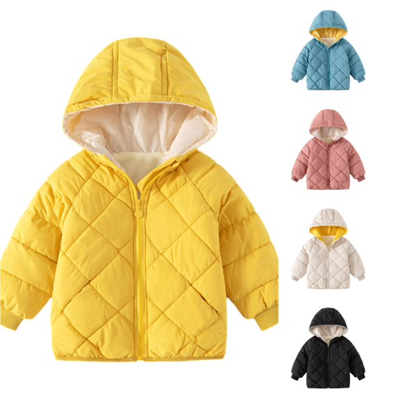 Ulitacool Boys Coats Thick Warm Winter Zipper Hooded Outwear Solid Color Windproof Jacket Little Boys Fashion Clothing Yellow