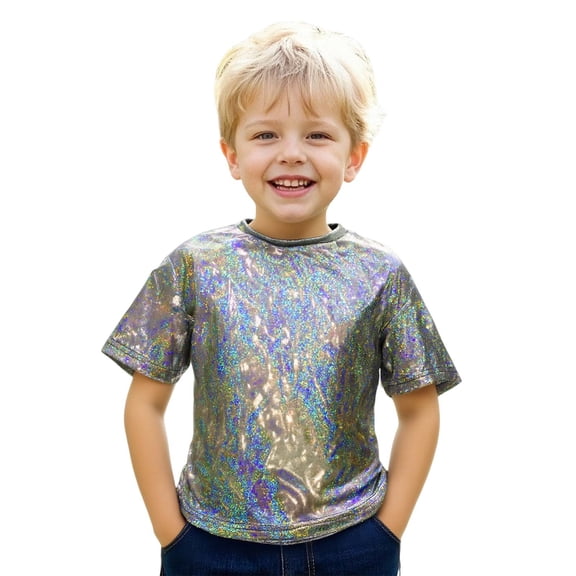 Ulitacool Boys Graphic Tee Short Sleeve Blouse Sequins Crewneck Daily T Shirt Lovely Tops Black 11-12 Years