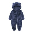 thumbnail image 1 of Ulitacool Boys Onesie Long Sleeve Crewneck Jumpsuit Romper Outwear Zipper Winter Hooded Solid Color Coat Romper Cute One-Piece Suit 9-12 Months Blue, 1 of 3