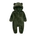 thumbnail image 1 of Ulitacool Boys Onesie Long Sleeve Infant Snowsuit Winter Coat Solid Color Warm Hooded Footed Romper Outfits Round Neck Jumpsuit Cute Playsuit 9-12 Months Army Green, 1 of 3