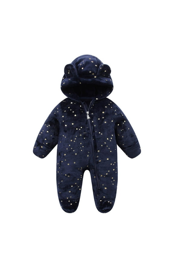 Boys Onesie Long Sleeve Jumpsuit Infant Christmas Snowsuit Romper Warm Coat Solid Color Bodysuit Comfortable One-Piece Clothing 9-12 Months Blue