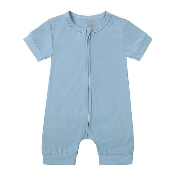 Ulitacool Boys Onesie Round Neck Baby Girls Boys Rompers Pajamas Zipper Short Sleeve Sleeper Jumpsuit Lightweight Wear Blue 18-24 Months