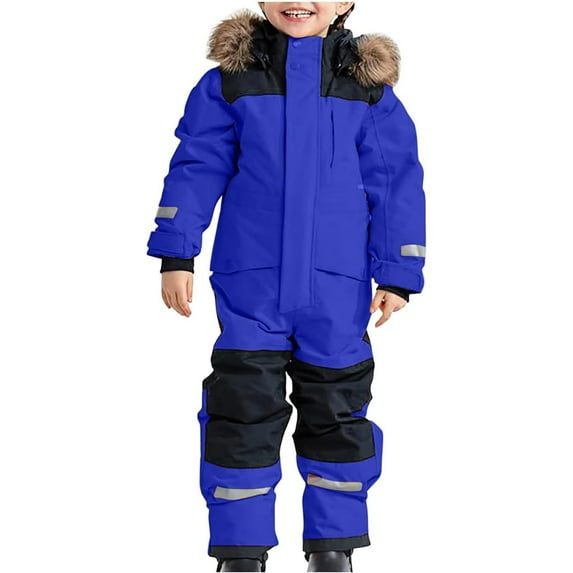 Ulitacool Boys Onesie Snowsuit Children'S Ski Suit Thermal Snow Overall Winter Warm Windproof Winter Removable Hood Mud Suit Long Sleeve Softshell Suit Classic Boy Clothing 8-9 Years Blue