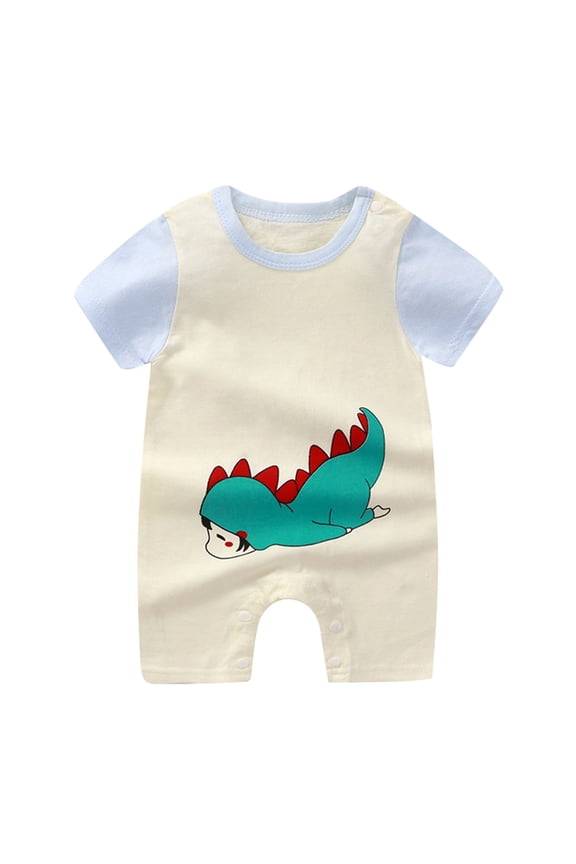 Boys Onesie Summer Thin Male And Female Cartoon Pattern Home Short Sleeved Romper Relax Fit One-Piece Clothing 0-3 Months Army Green