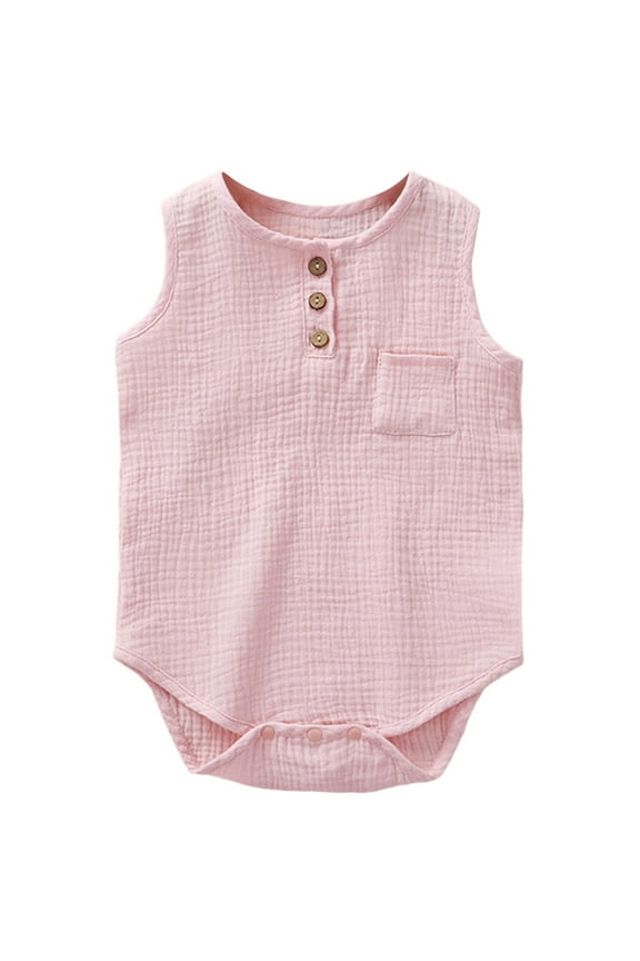 Boys Onesies Crewneck Baby Bodysuits Summer Sleeveless Romper Jumpsuit Solid Color Outfit Pink 3-6 Months