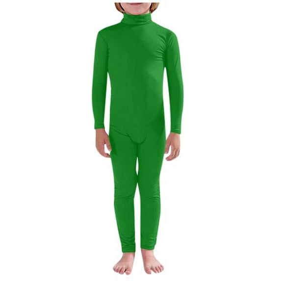 Ulitacool Boys Onesies Long Sleeve Crewneck Jumpsuit Unisex Solid Color Stage Performance Tight Bodysuit For And Dance Comfortable One-Piece Suit M Green