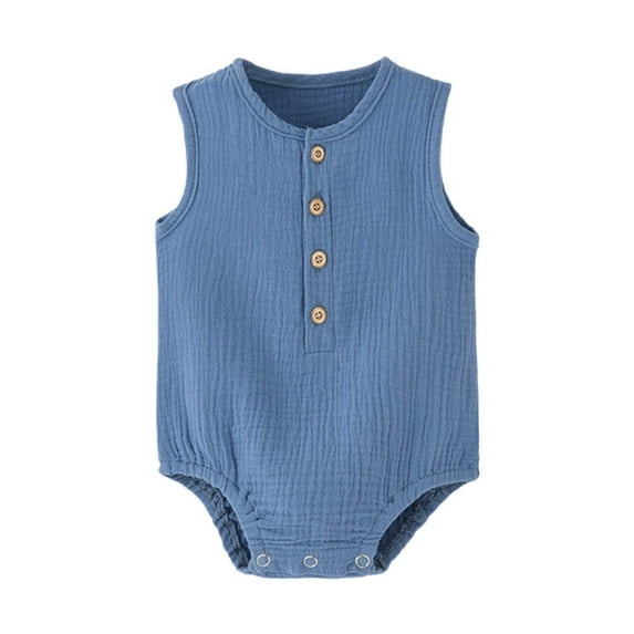 Ulitacool Boys Onesies Round Neck Baby Bodysuits Sleeveless Romper For Newborn Infant Outfit Soft Wear Blue 9-12 Months
