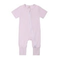 thumbnail image 1 of Ulitacool Boys Romper O Neck Bodysuit Babys Footless Pajamas Zipper Short Sleeve Sleeper Jumpsuit Fashion Onesie Light Purple 3-6 Months, 1 of 2